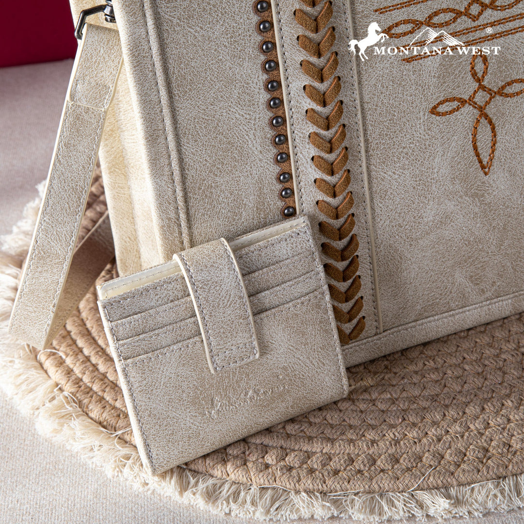 Montana West Whipstitch Concealed Carry Tote With Matching Bi-Fold Wallet - Beige - MW1124-H8120SWBR