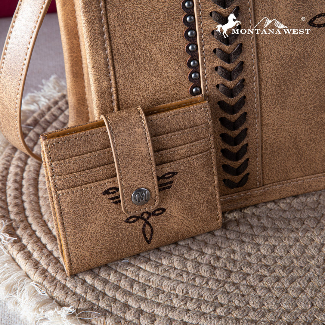 Montana West Whipstitch Concealed Carry Tote With Matching Bi-Fold Wallet - Brown - MW1124-H8120SWBR
