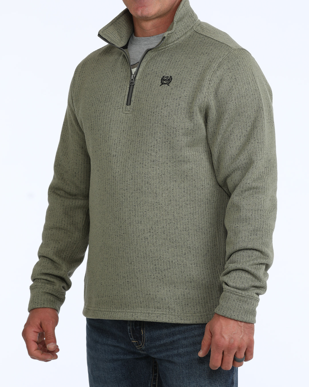 Men's Cinch 1/4 Zip Olive Sweater - MWK1080021