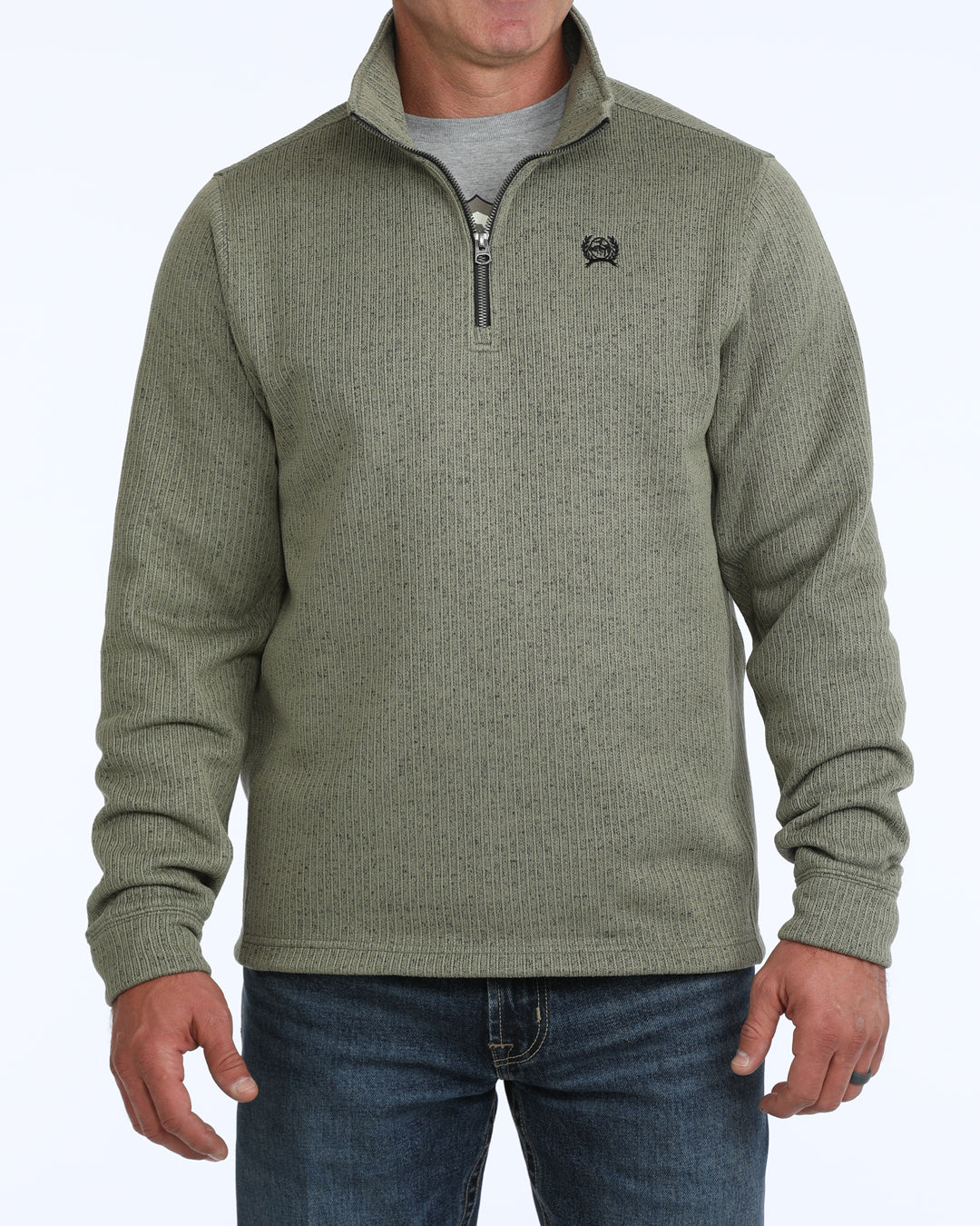 Men's Cinch 1/4 Zip Olive Sweater - MWK1080021