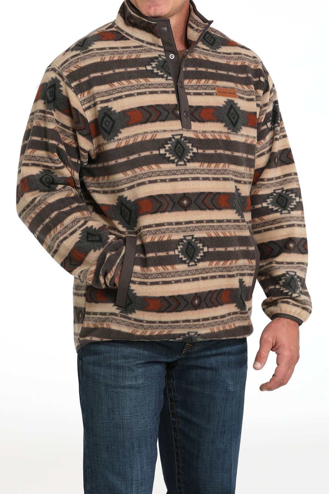 Men's Cinch Brown Polar Fleece Pullover - MWK1514027
