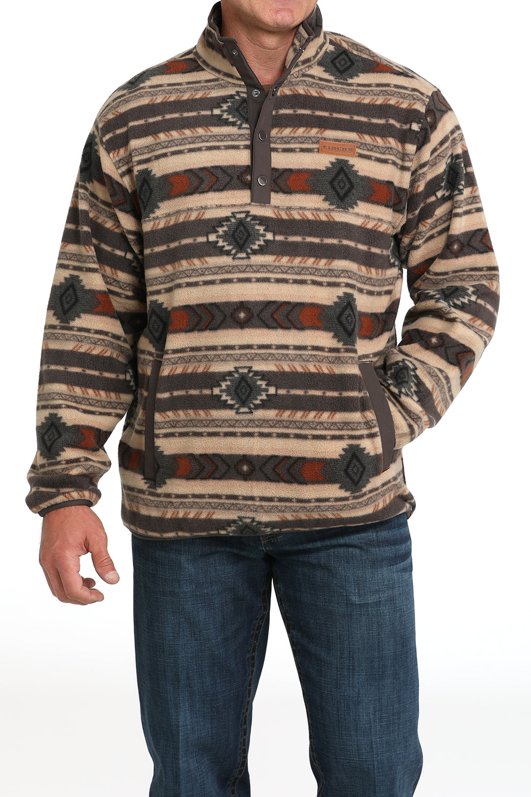 Men's Cinch Brown Polar Fleece Pullover - MWK1514027