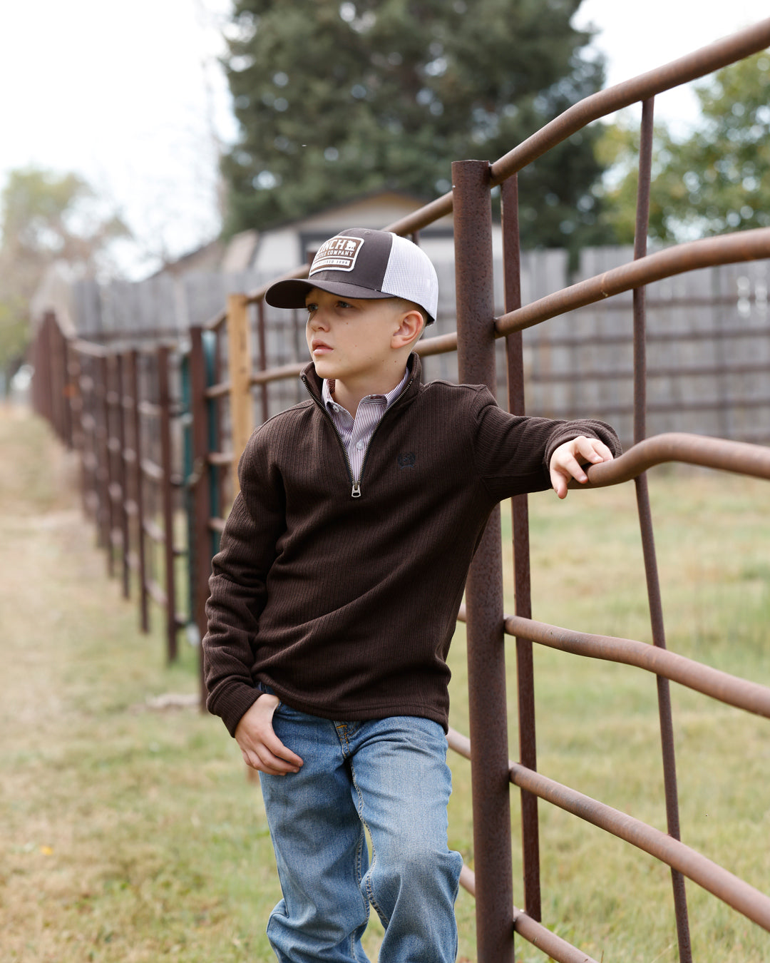Boys Cinch 1/4 Zip Brown Sweater - MWK7980004