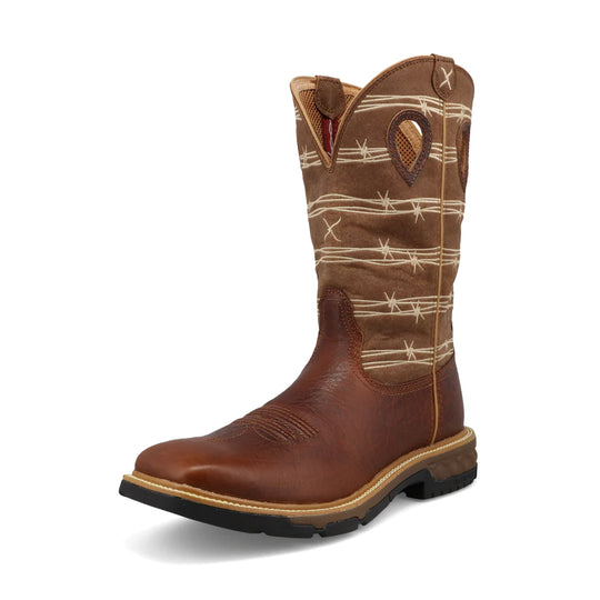 Men's Twisted X 12" Rustic Brown Lion Tan Soft Toe Work Boot - MXB0010
