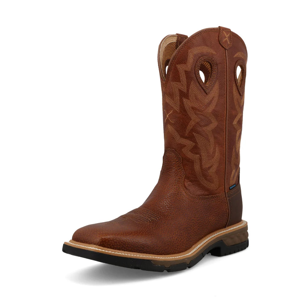 Men's Twisted X 12" Western Rust Brown and Saddle Waterproof Work Boot - MXBW011
