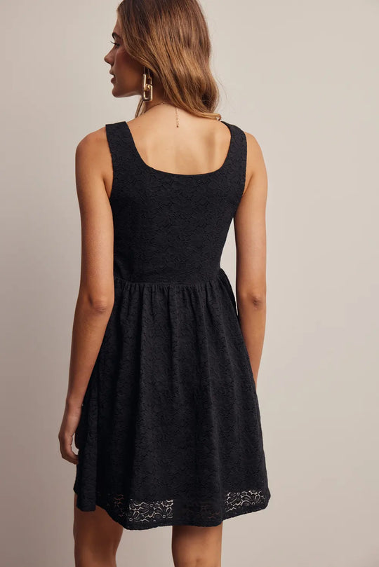 Ladies Listicle Floral Lace Mini Dress - FD0070-BLK
