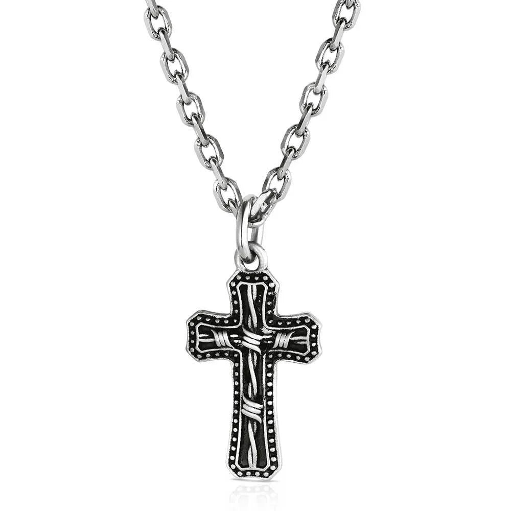 Montana Silversmiths Antiqued Stainless Barbed Wire Cross Necklace - NC3848