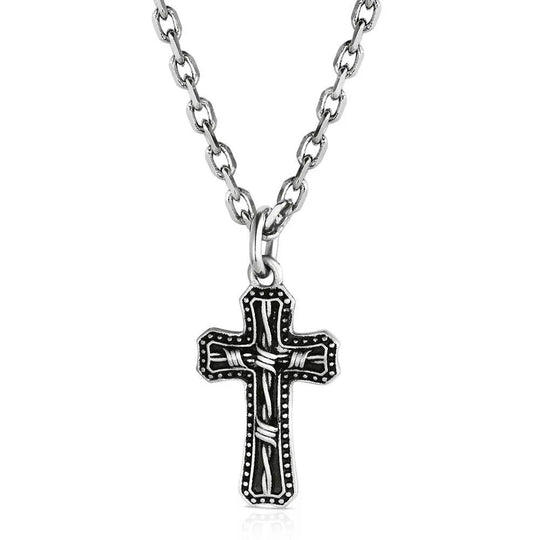 Montana Silversmiths Antiqued Stainless Barbed Wire Cross Necklace - NC3848