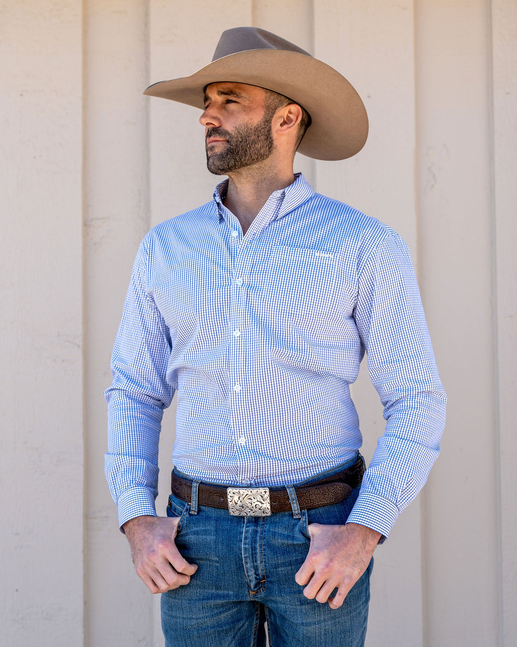 Nigro's Exclusive White & Navy Gingham Classic Long Sleeve Shirt