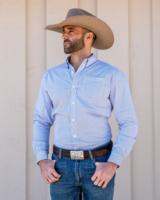 Nigro's Exclusive White & Navy Gingham Classic Long Sleeve Shirt