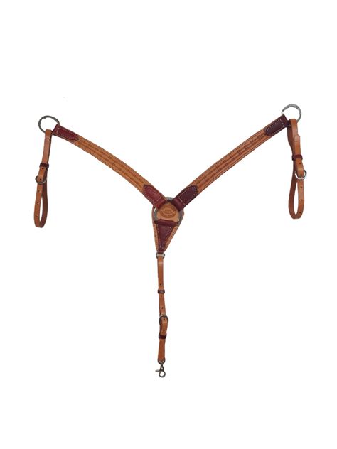 HR Saddles & Tack 1 1/2" Breast Collar Hand Tooled Barbwire, Latigo Turnbacks with SS Hardware