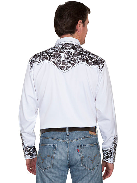 Men's Scully Pewter Floral Tooled Embroidered Shirt - P634