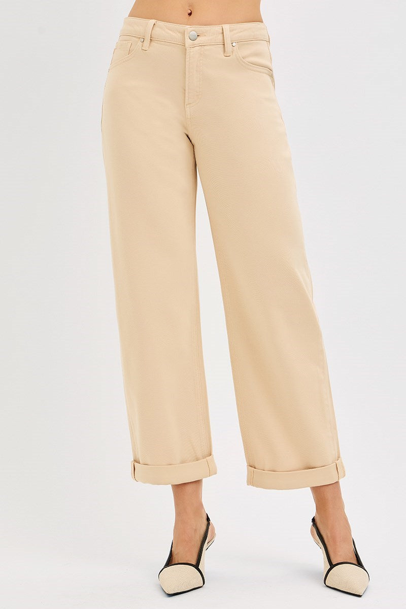 Ladies Risen TUMMY CONTROL MID RISE ANKLE BARREL RELAXED BAGGY PANTS - PGA21132
