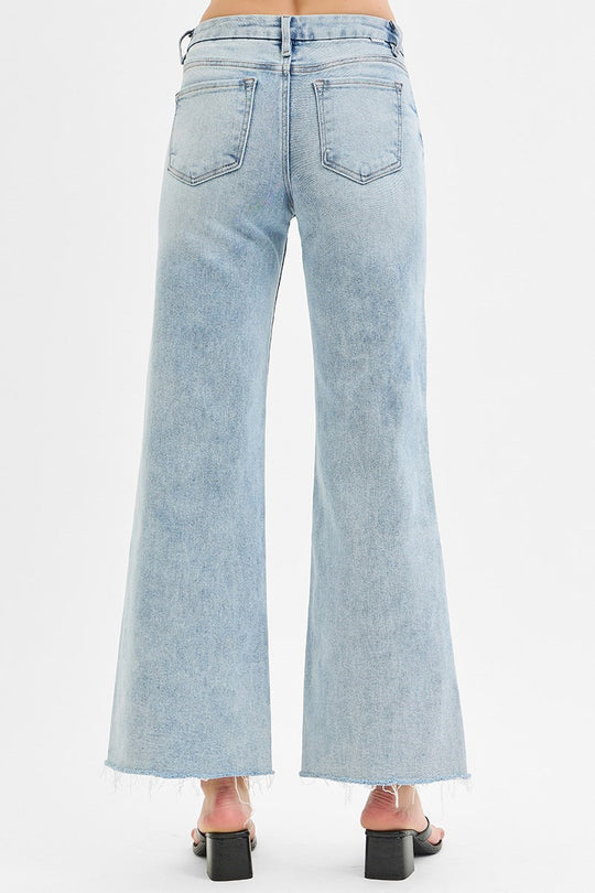 Ladies Risen TUMMY CONTROL LOW RISE WIDE LEG RAW CUT HEM JEANS - PW21189