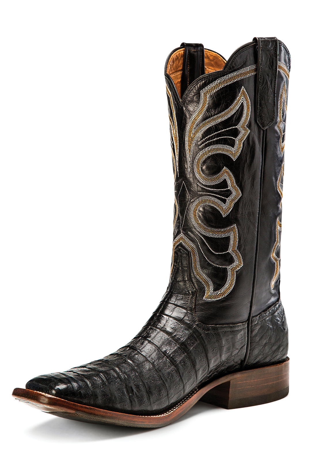 Men's Rios of Mercedes R9019 Black Caiman Belly with 13" Black Kidskin Tops - R9019