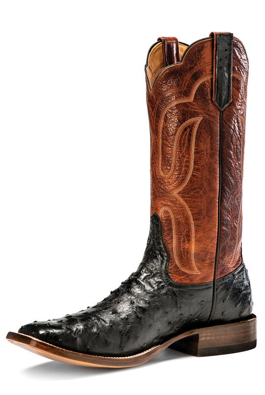Men's Rios of Mercedes Black Full Quill Ostrich with 13" Brown Waxy Calf Tops - R9021