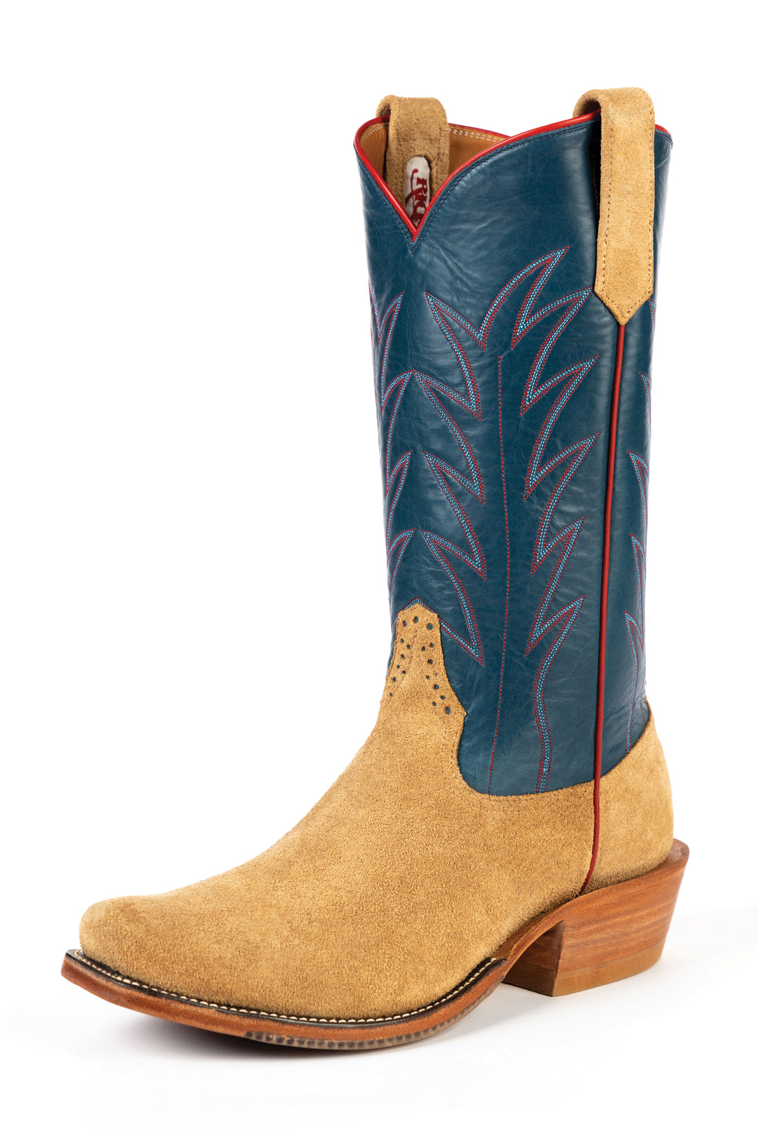 Rios of Mercedes Tan Crazyhorse Reversed with 13" Navy Calfskin Tops - R9028