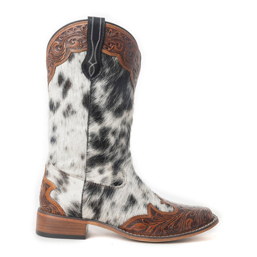 Ladies Myra Mesa Cloud Handtooled Leather Boots in Black & White