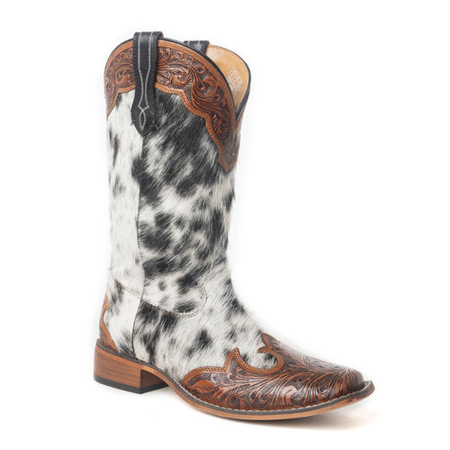 Ladies Myra Mesa Cloud Handtooled Leather Boots in Black & White