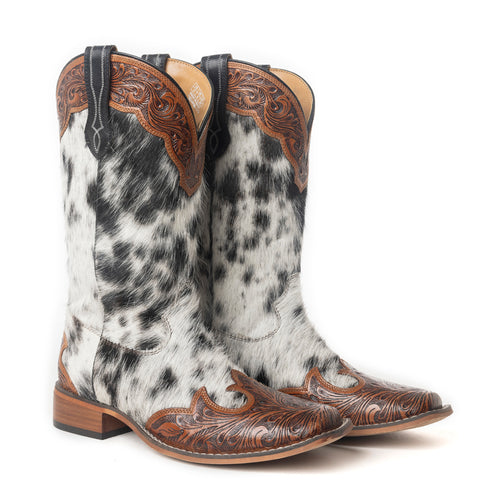 Ladies Myra Mesa Cloud Handtooled Leather Boots in Black & White