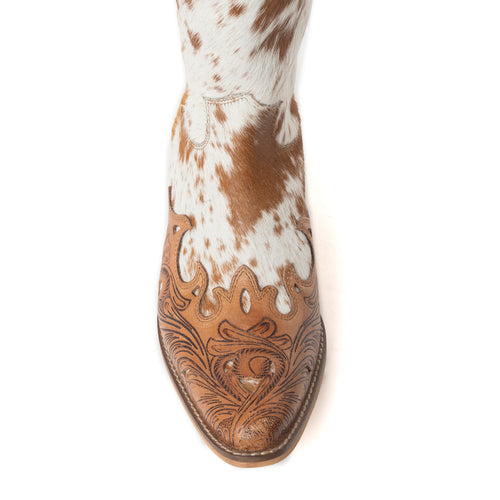 Ladies Myra Dakota Dust Handtooled Boots in Tan & White