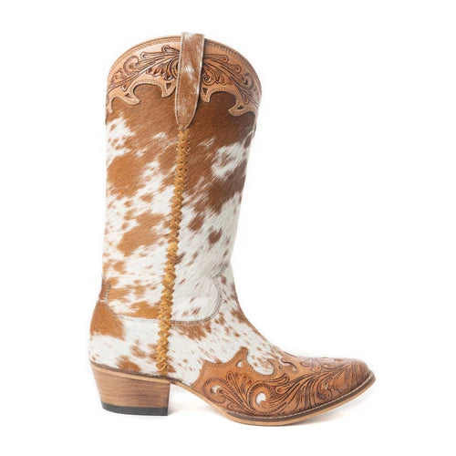 Ladies Myra Dakota Dust Handtooled Boots in Tan & White