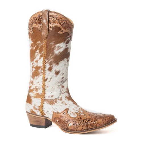 Ladies Myra Dakota Dust Handtooled Boots in Tan & White