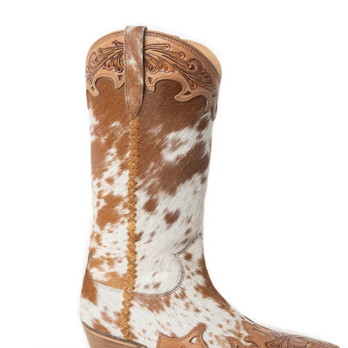 Ladies Myra Dakota Dust Handtooled Boots in Tan & White
