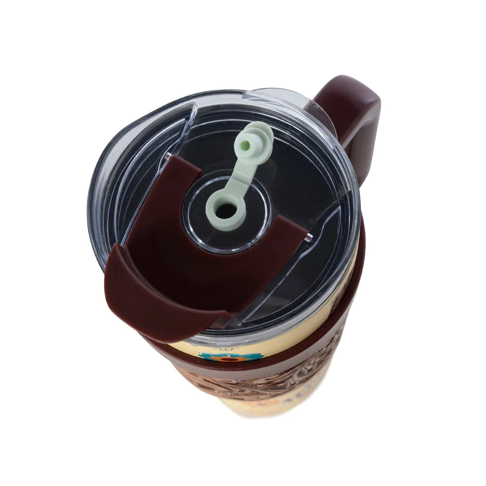 Myra Trailkissed Western Tumbler in Yellow Stainless Steel with Leather Wrap