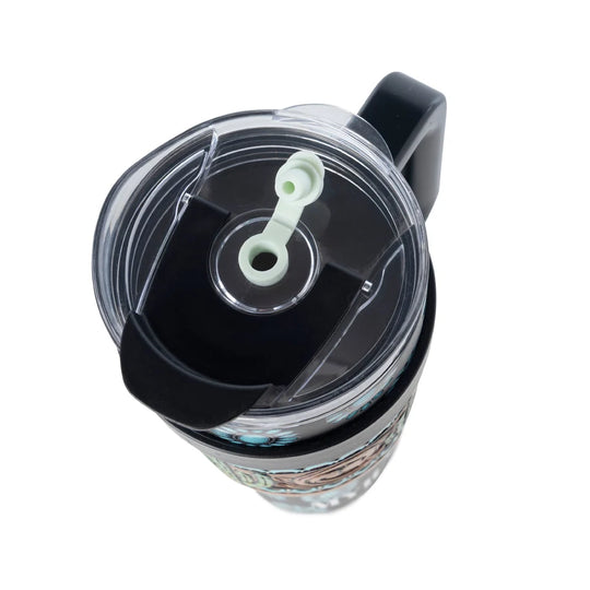 Myra Concho Crest Western Tooled Tumbler in Black Stainless Steel with Leather Wrap