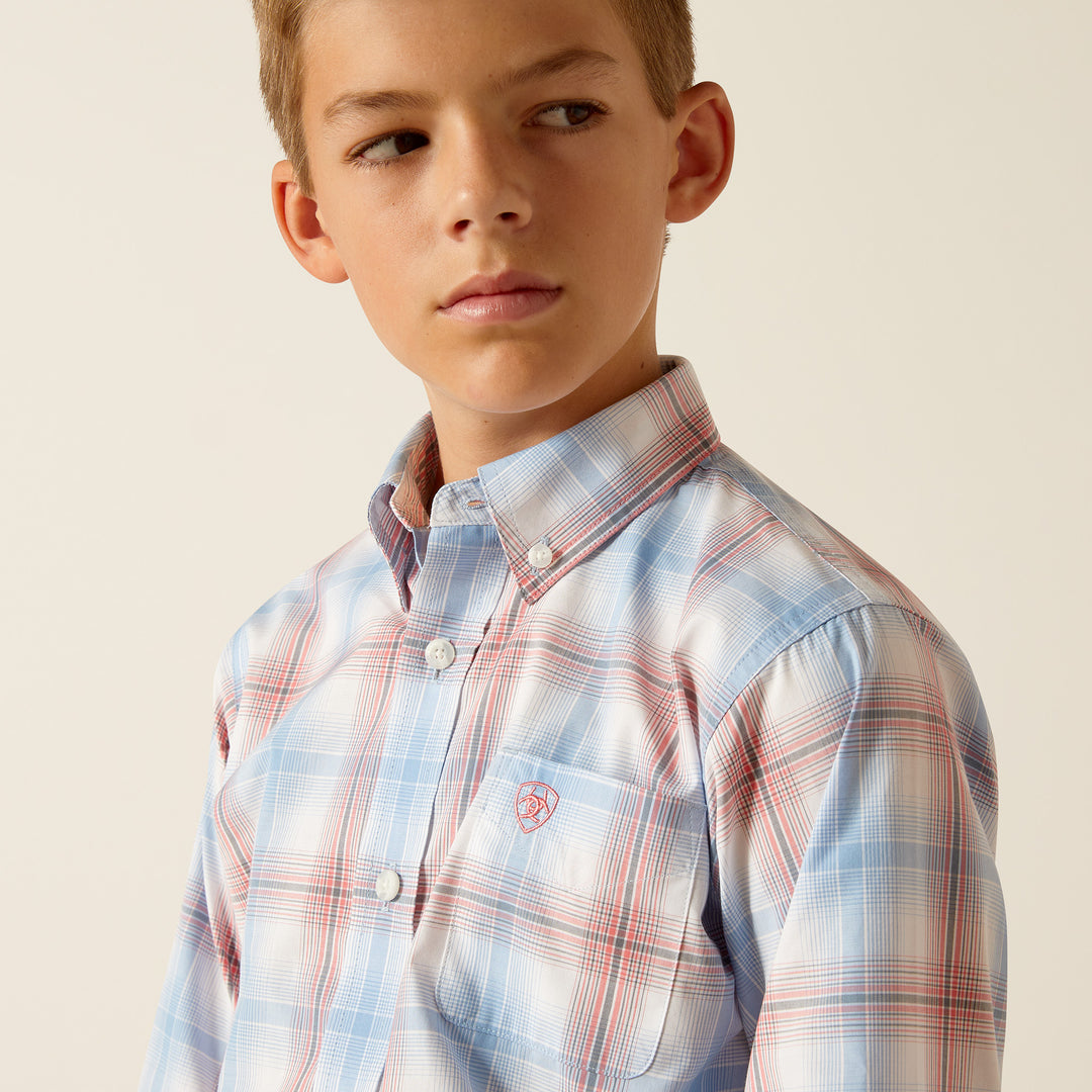 Kids Ariat Pro Joshua Ceramic Teal Long Sleeve Shirt - 10051402