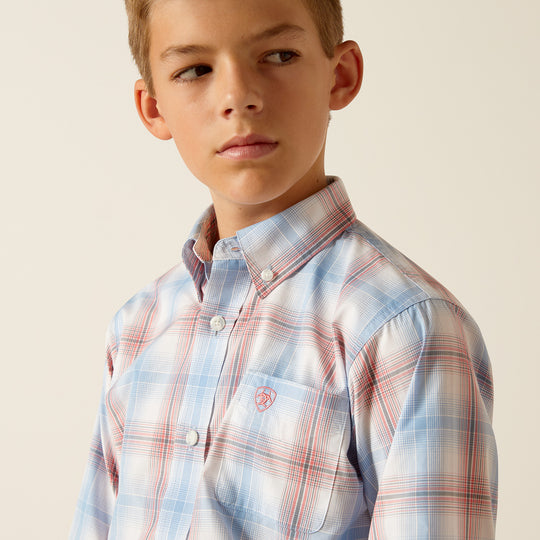 Kids Ariat Pro Joshua Ceramic Teal Long Sleeve Shirt - 10051402