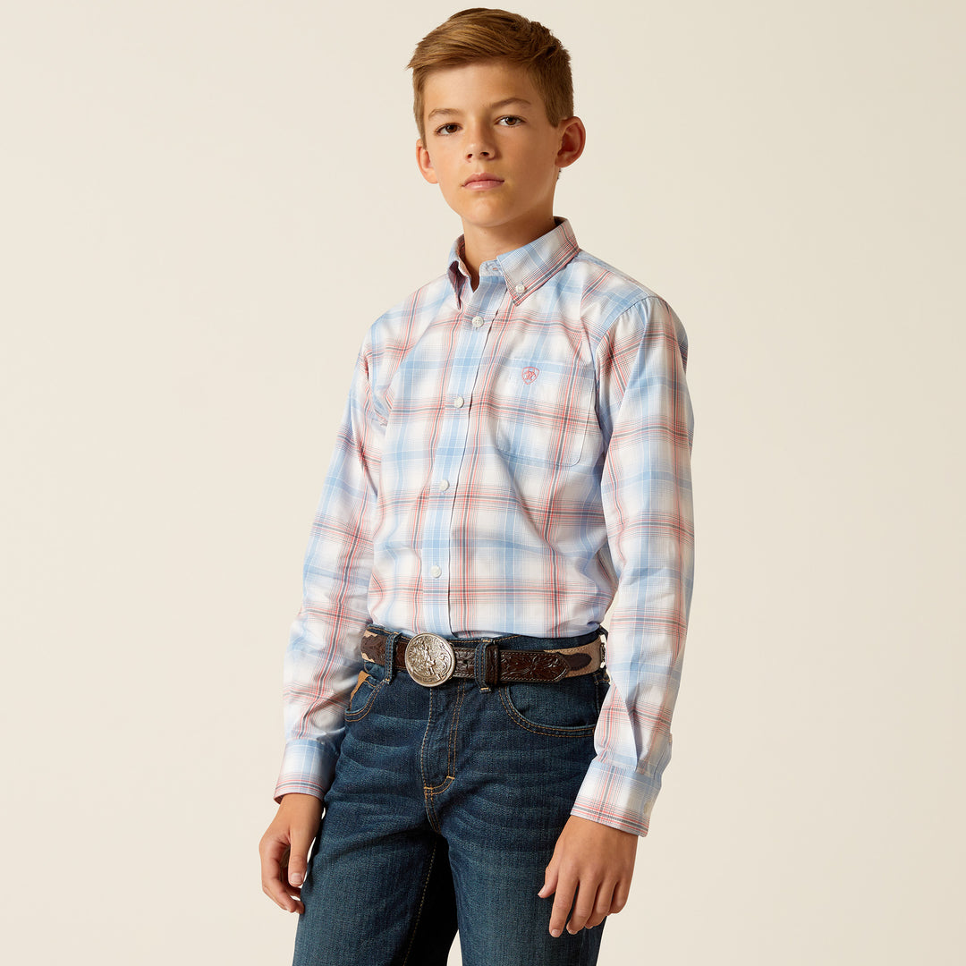 Kids Ariat Pro Joshua Ceramic Teal Long Sleeve Shirt - 10051402