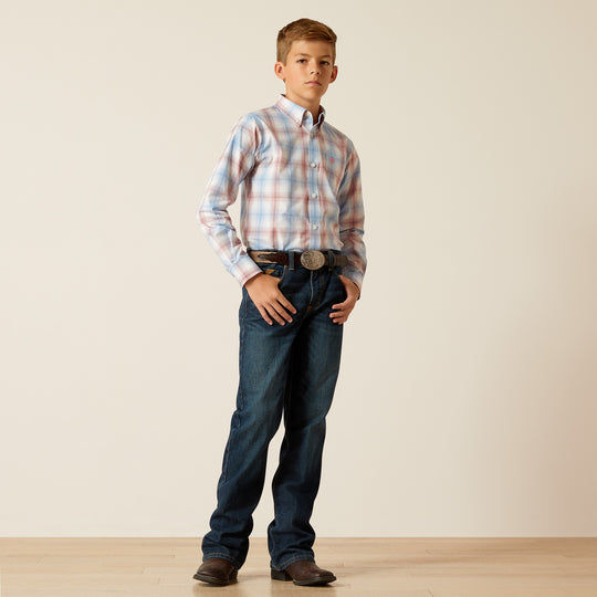 Kids Ariat Pro Joshua Ceramic Teal Long Sleeve Shirt - 10051402