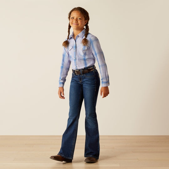Girls Ariat Anna Sweet Lavendar Plaid Snap Shirt - 10054602