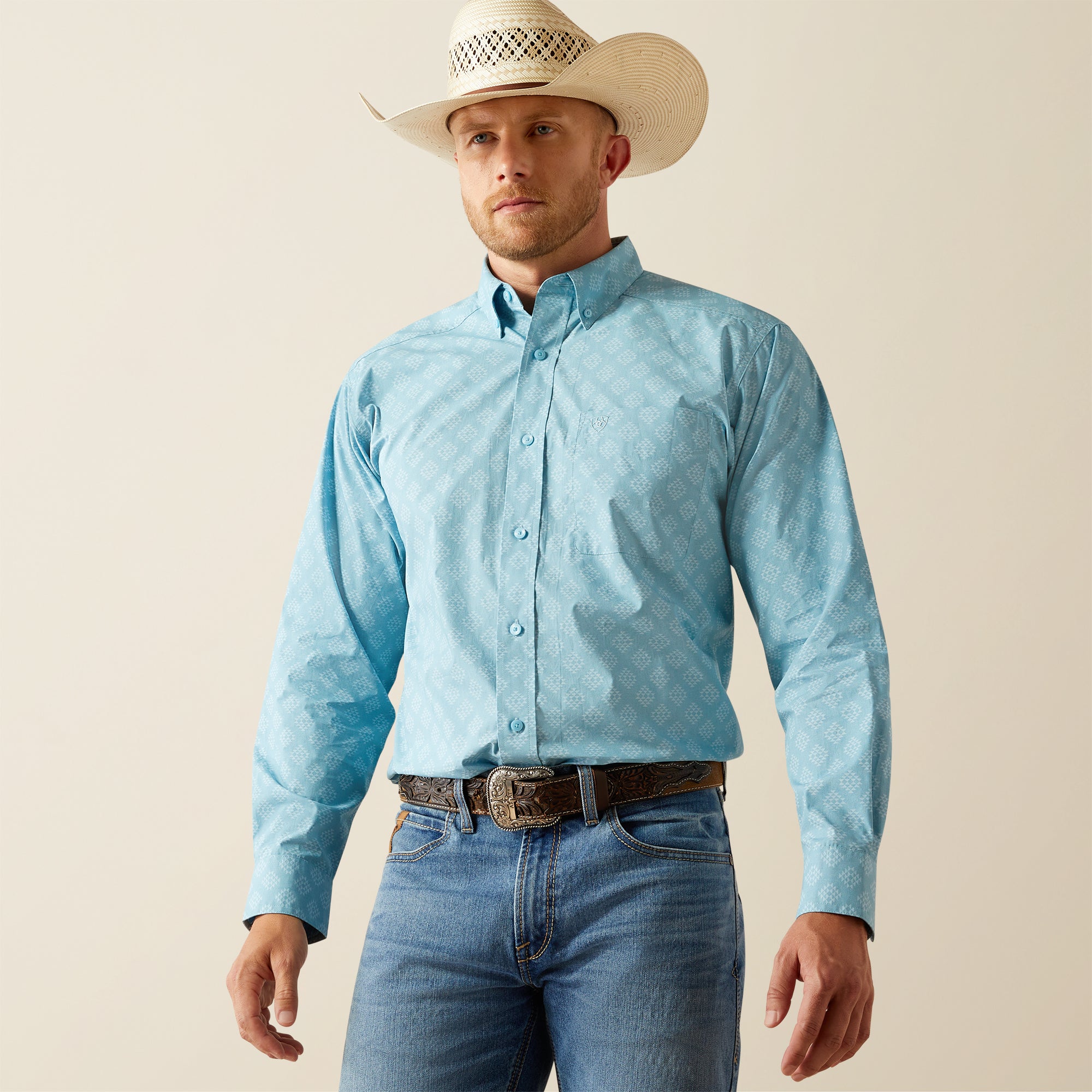 Men's Ariat Garmon Long Sleeve Turquoise Shirt - 10054645