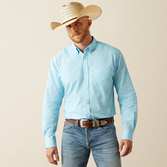 Men's Ariat Solid Slub Classic Fit Light Blue Shirt - 10058785