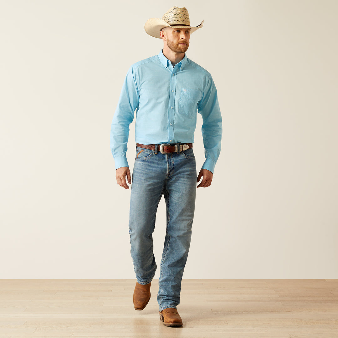 Men's Ariat Solid Slub Classic Fit Light Blue Shirt - 10058785