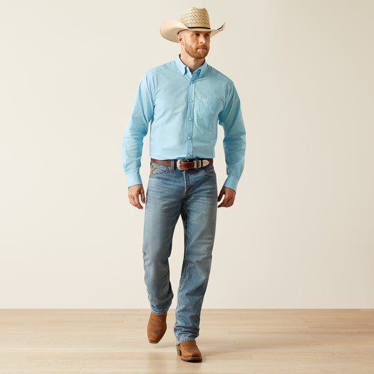 Men's Ariat Solid Slub Classic Fit Light Blue Shirt - 10058785