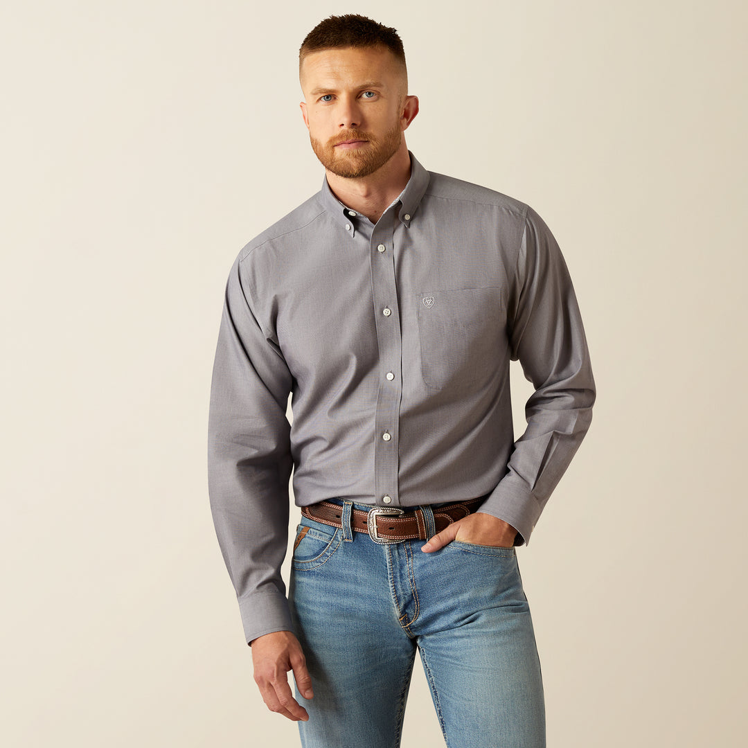 Men's Ariat Wrinkle Free Solid Grey Shirt - 10058804