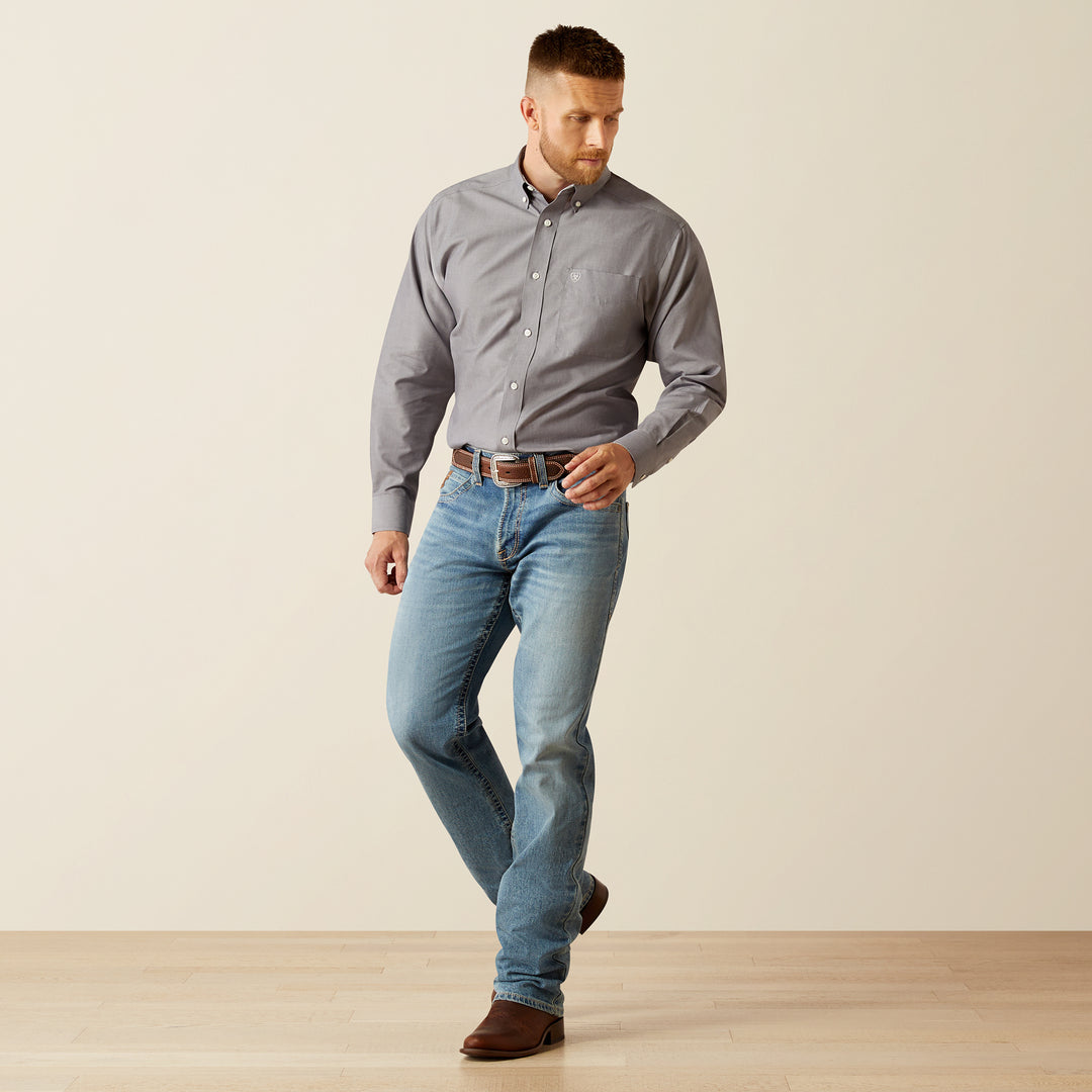 Men's Ariat Wrinkle Free Solid Grey Shirt - 10058804