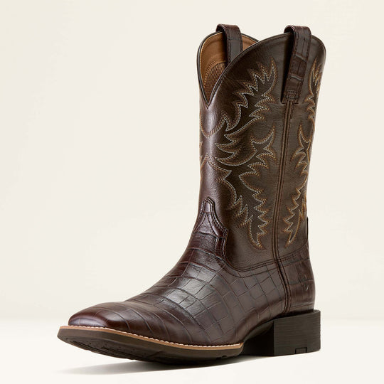 Men's Ariat Sport Latigo Chocolate Croc (PRINT) Wide Square Toe Cowboy Boot - 10074167