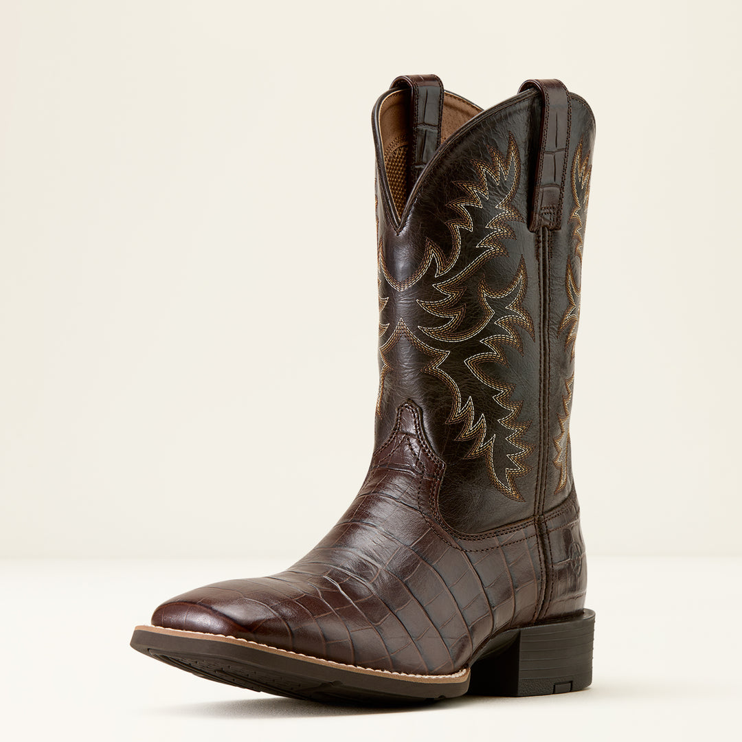 Men's Ariat Sport Latigo Chocolate Croc (PRINT) Wide Square Toe Cowboy Boot - 10074167