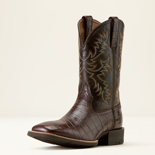 Men's Ariat Sport Latigo Chocolate Croc (PRINT) Wide Square Toe Cowboy Boot - 10074167