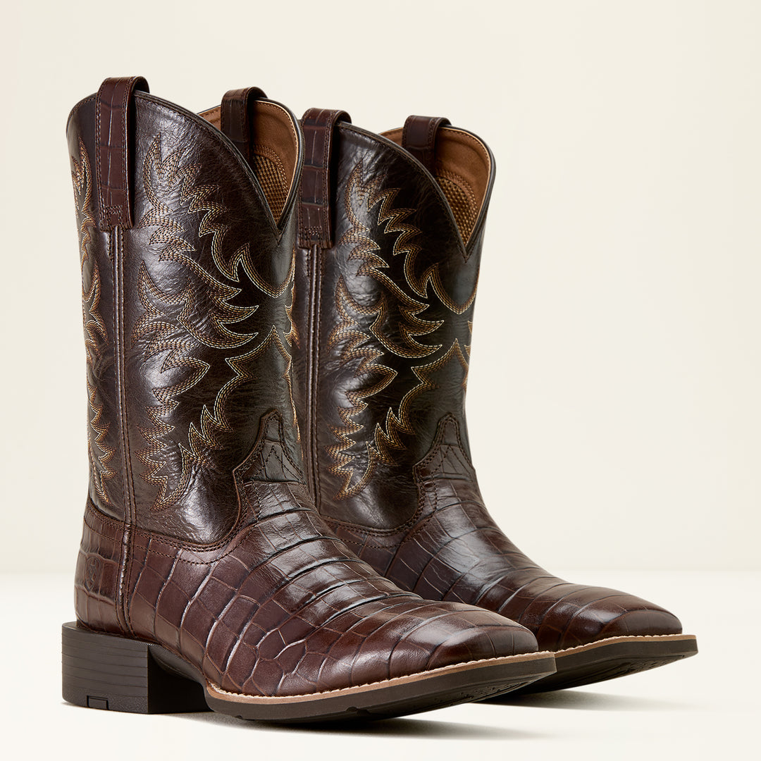 Men's Ariat Sport Latigo Chocolate Croc (PRINT) Wide Square Toe Cowboy Boot - 10074167