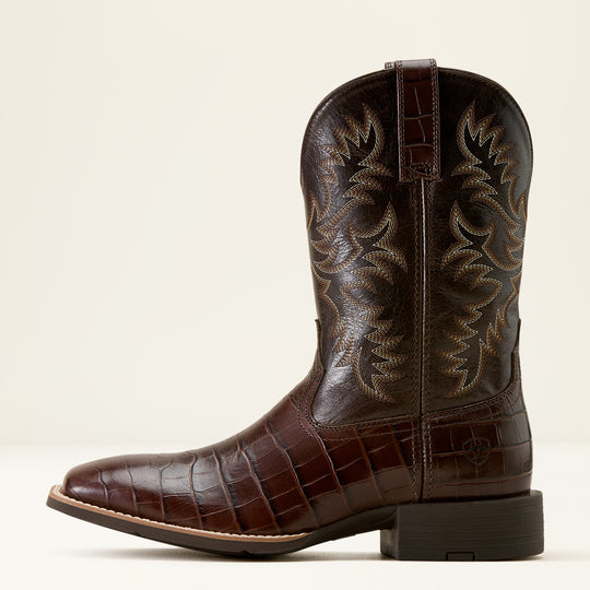 Men's Ariat Sport Latigo Chocolate Croc (PRINT) Wide Square Toe Cowboy Boot - 10074167