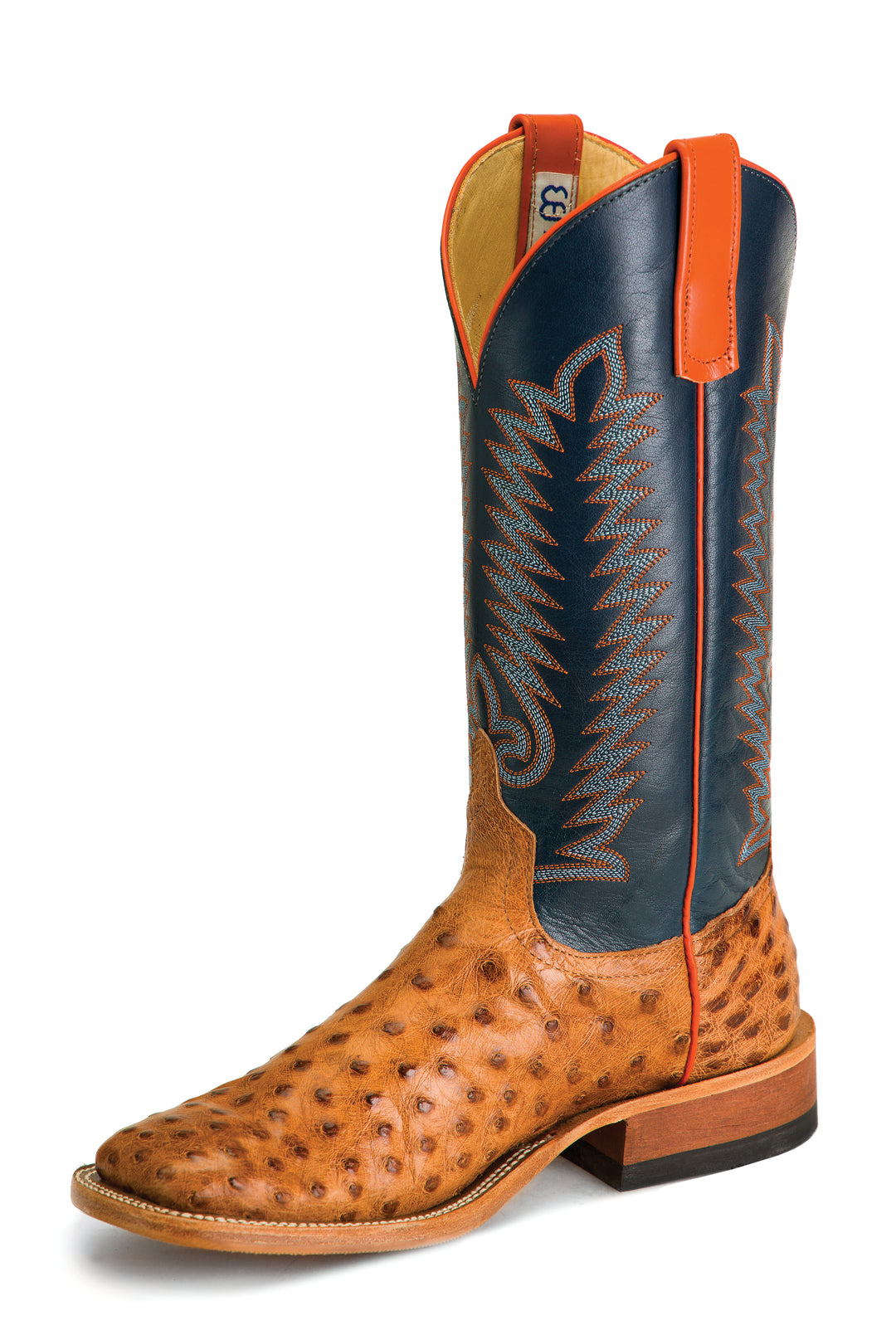 Men's Anderson Bean Brandy Bruciato Full Quill Ostrich with 13” Burnished Navy Calf Tops - S3016