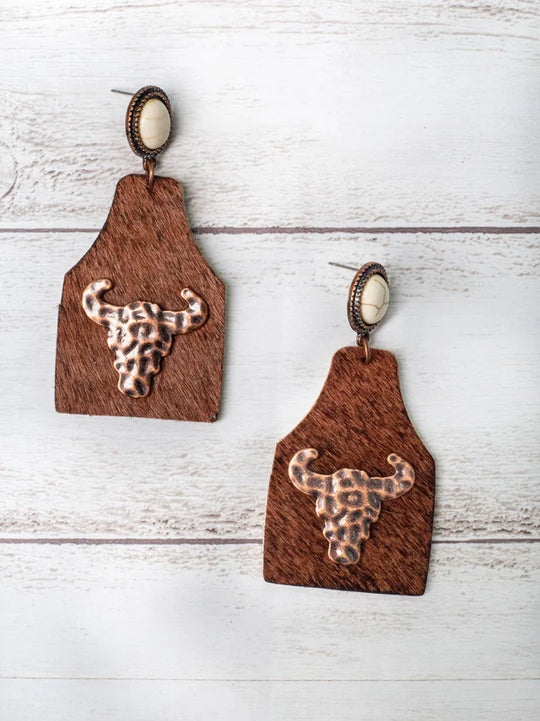 Grace + Emma Cowhide Cattle Tag Earrings - AE9653