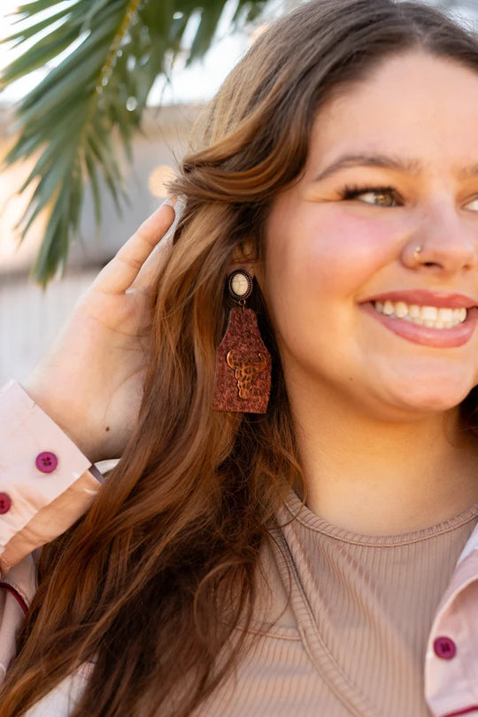 Grace + Emma Cowhide Cattle Tag Earrings - AE9653