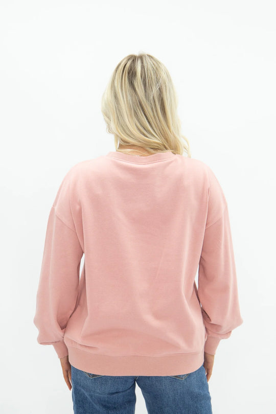 Grace + Emma Lace Horse Shoe on Pink Sweatshirt